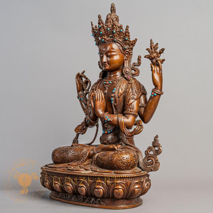 Handcrafted Chenrezig Statue | Copper Oxidized