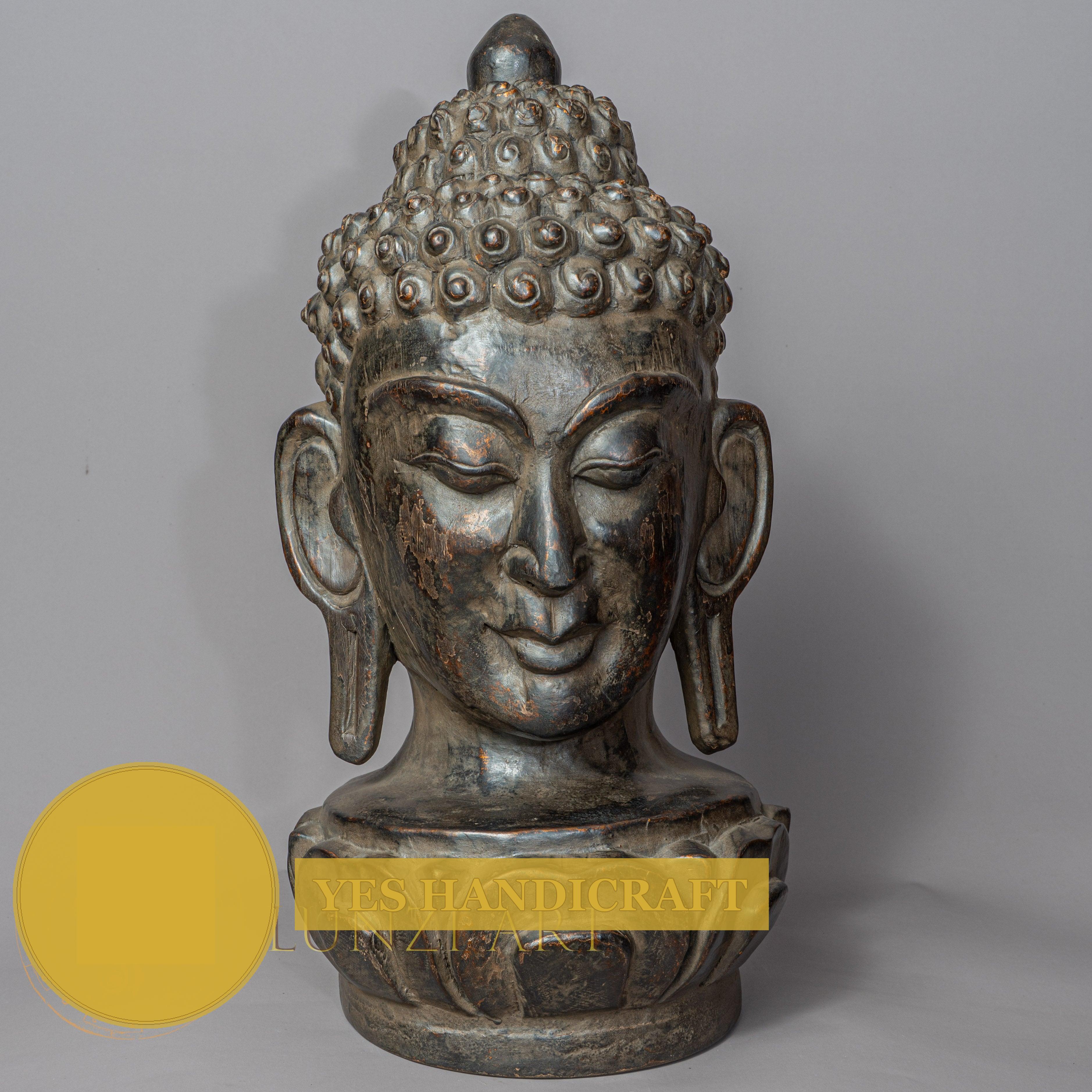 Shakyamuni Buddha Wooden Head Statue | Hand-Carved Minimalist Statue
