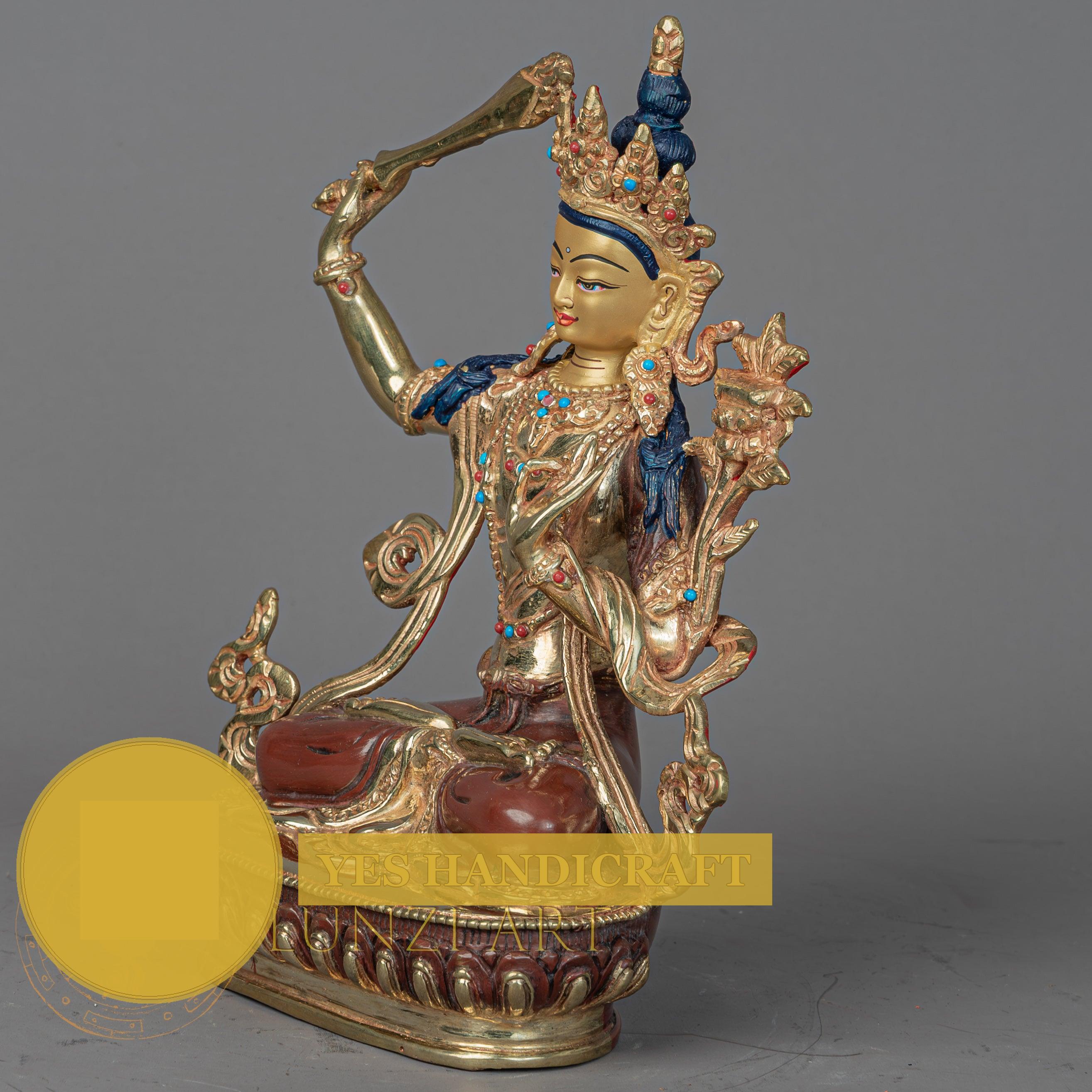 Manjushree Statue | Handcrafted Half Gold Plated