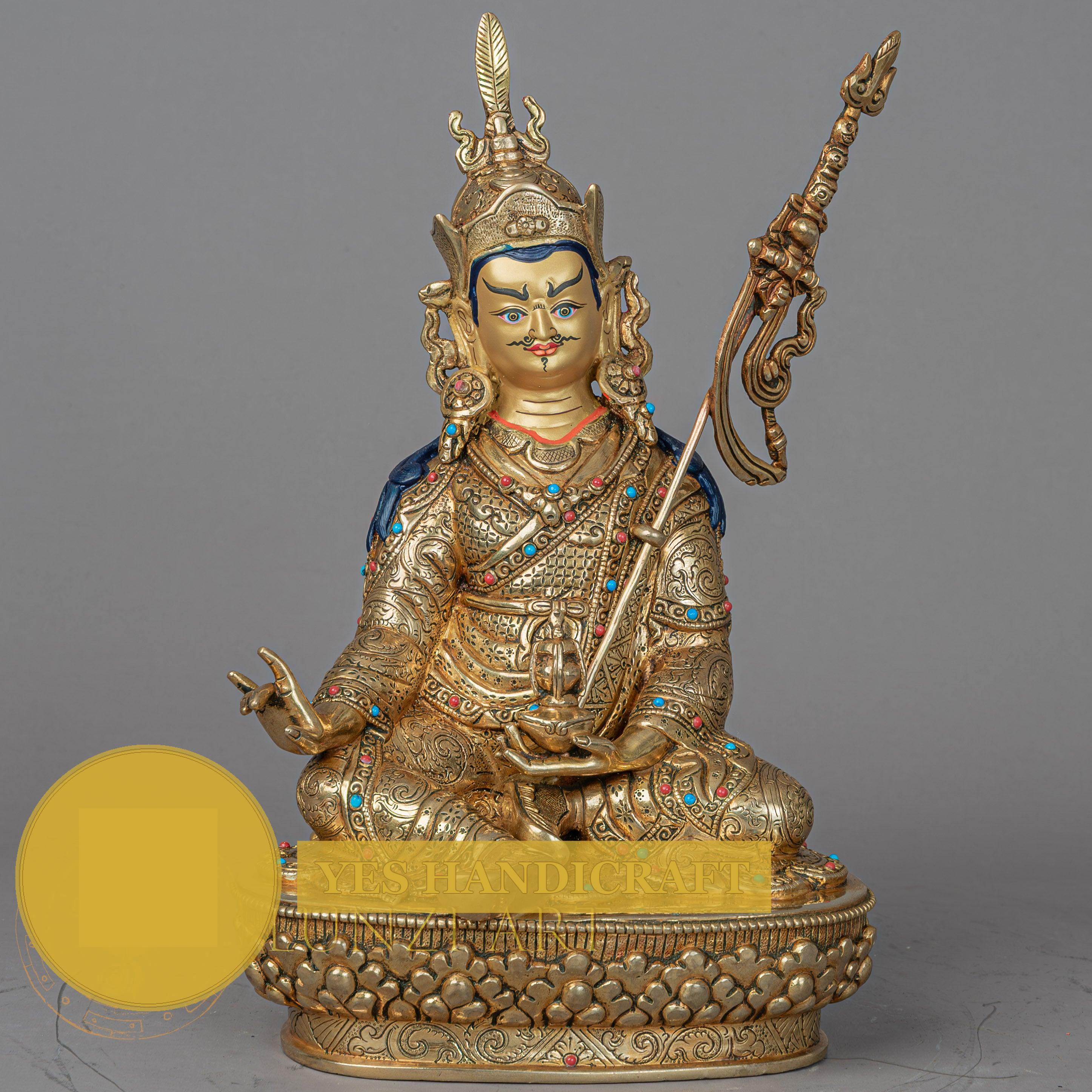Handmade Guru Rinpoche Statue | Full Gold-Plated Copper