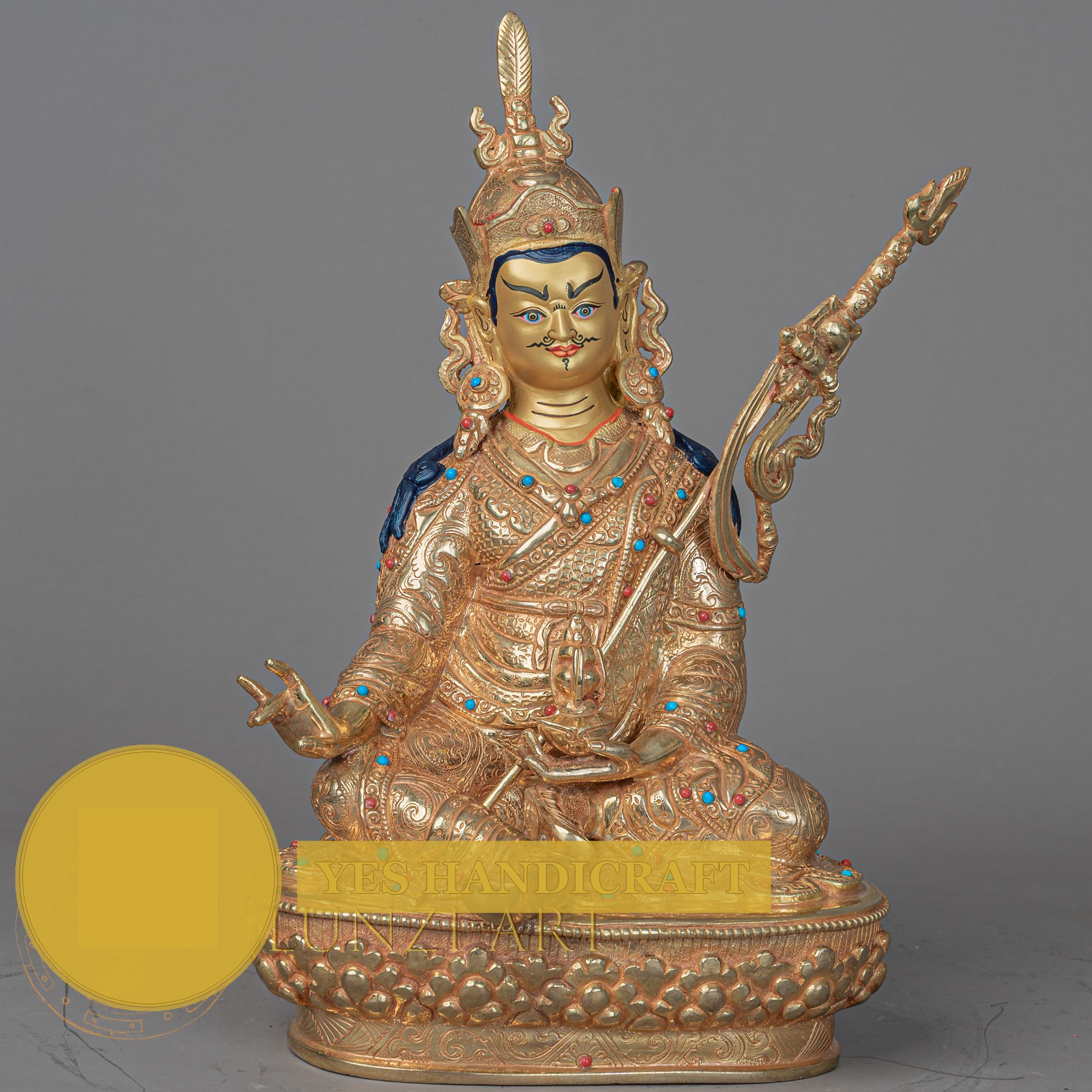 Handmade Guru Rinpoche Statue | Full Gold-Plated Copper