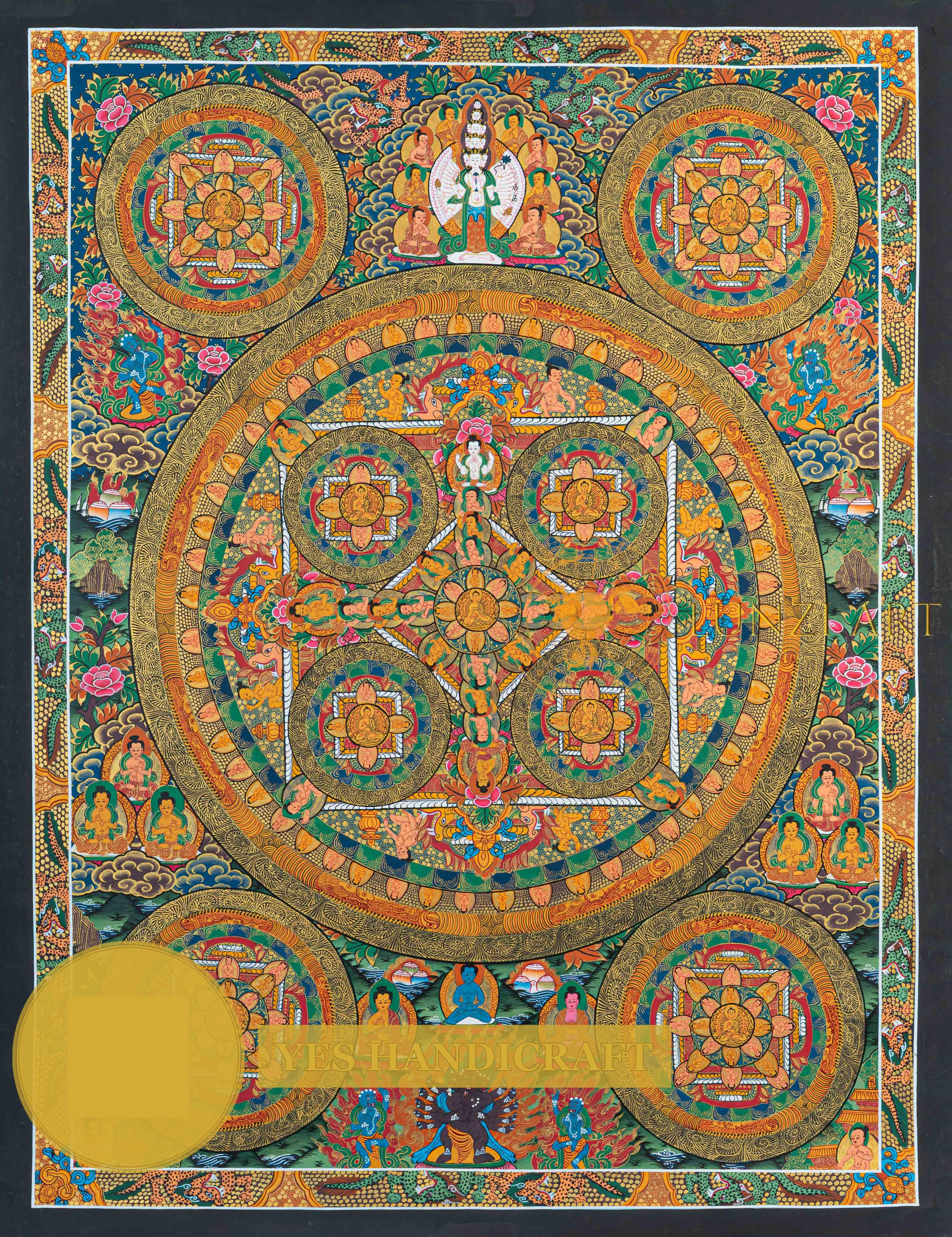 Traditional Assembly Mandala Thangka | Hand-Painted Sacred Art