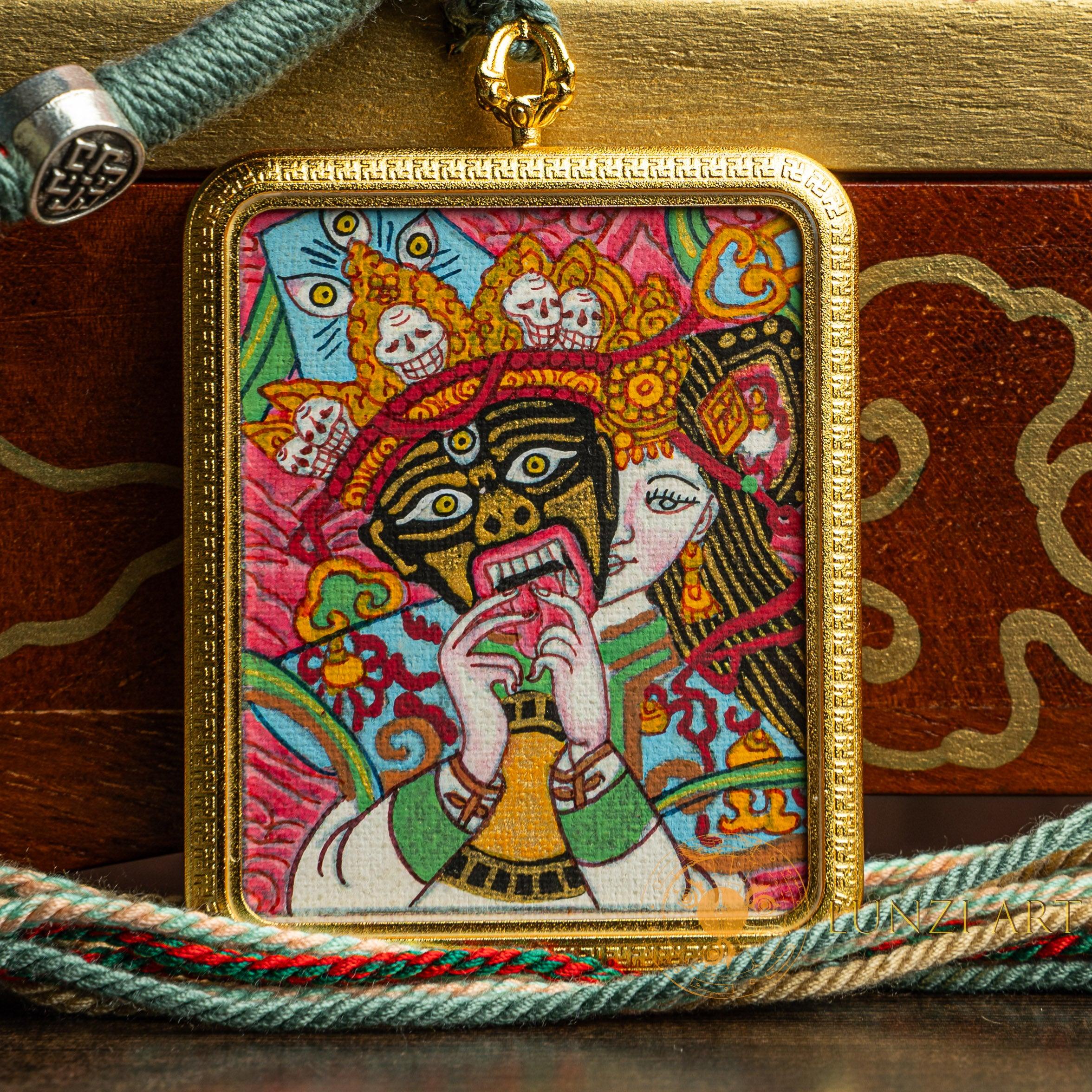 Zachi Lhamo Hand-Painted Thangka Locket | Goddess of Fortune