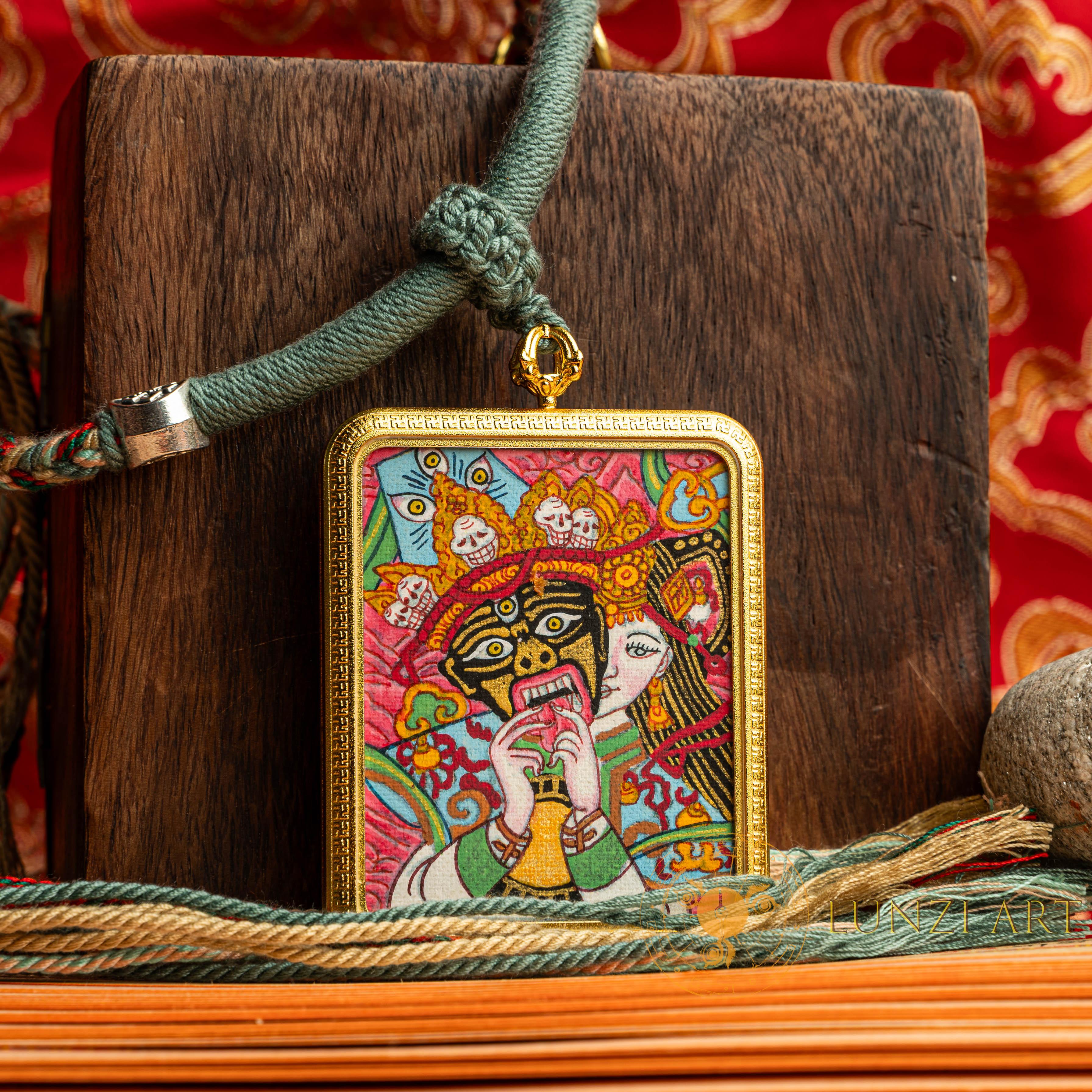 Zachi Lhamo Hand-Painted Thangka Locket | Goddess of Fortune
