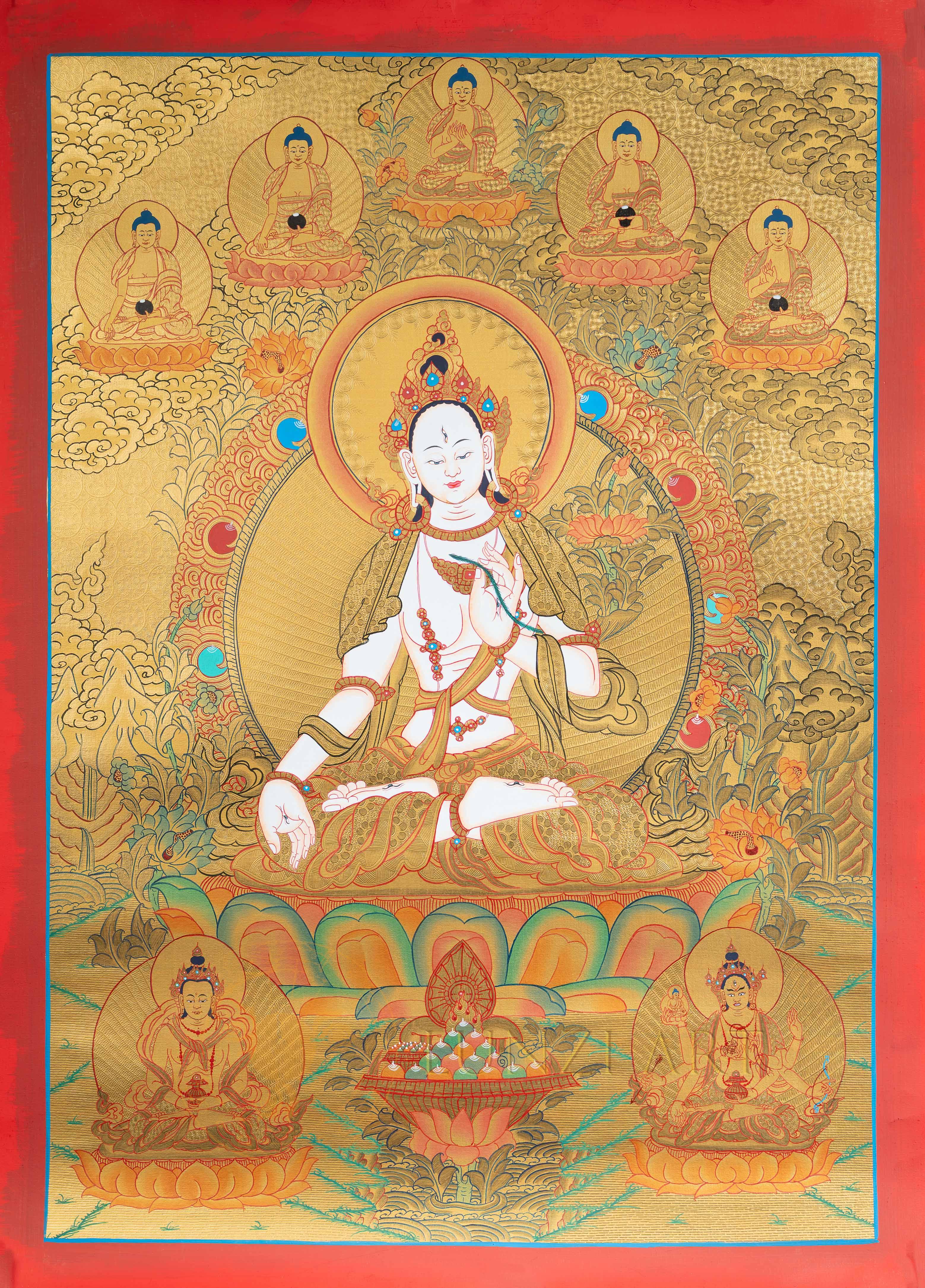 White Tara Thangka: The Golden Radiance of Longevity