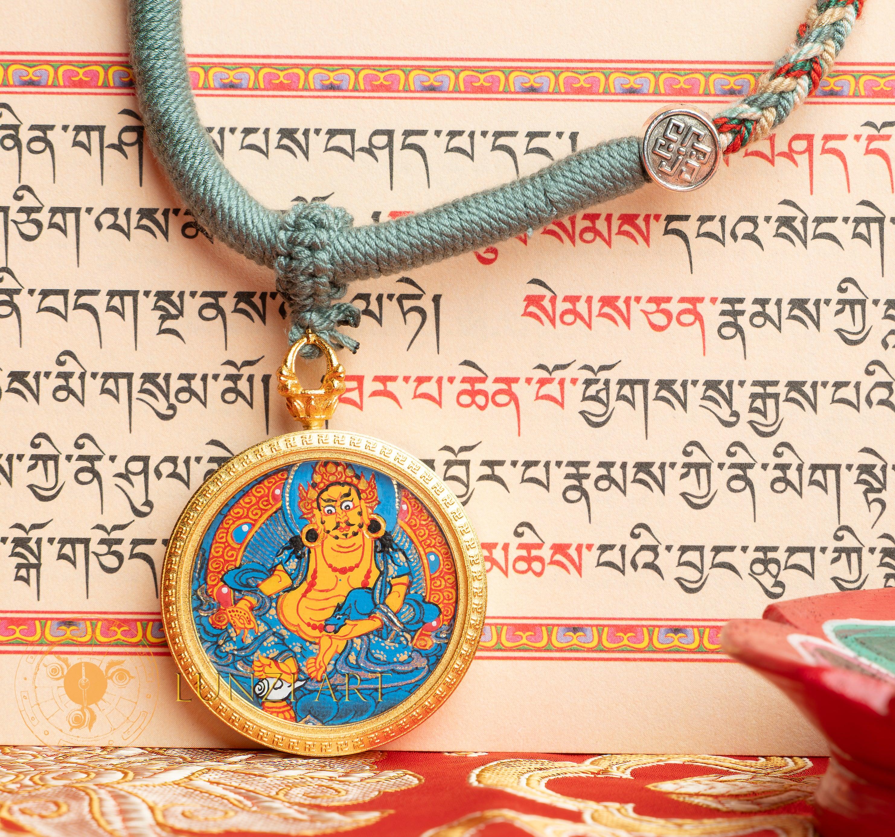 Hand-Painted Yellow Zambala Locket (Ghau) Thangka