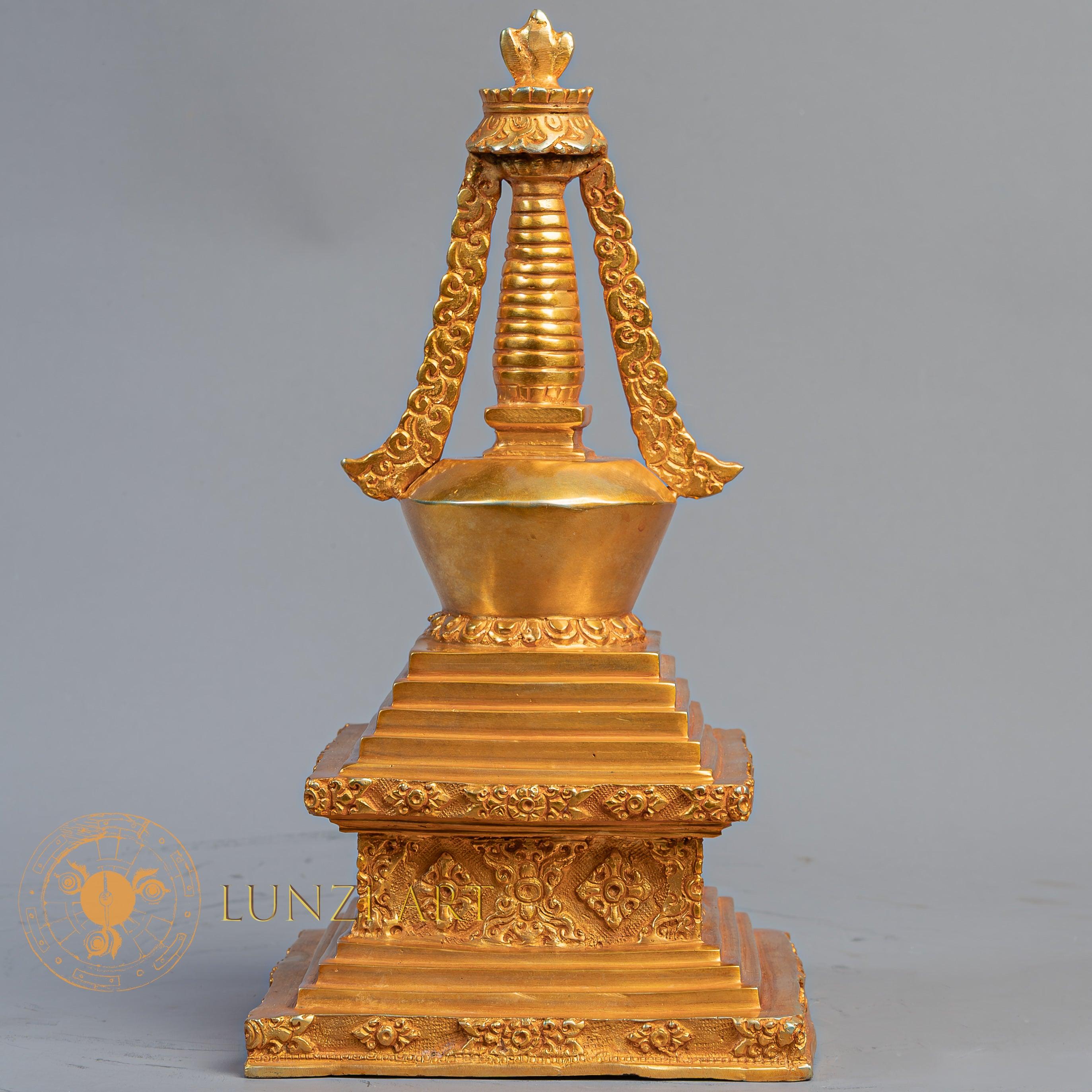 Handcrafted Chhorten Statue | Fully Gold-Plated Copper