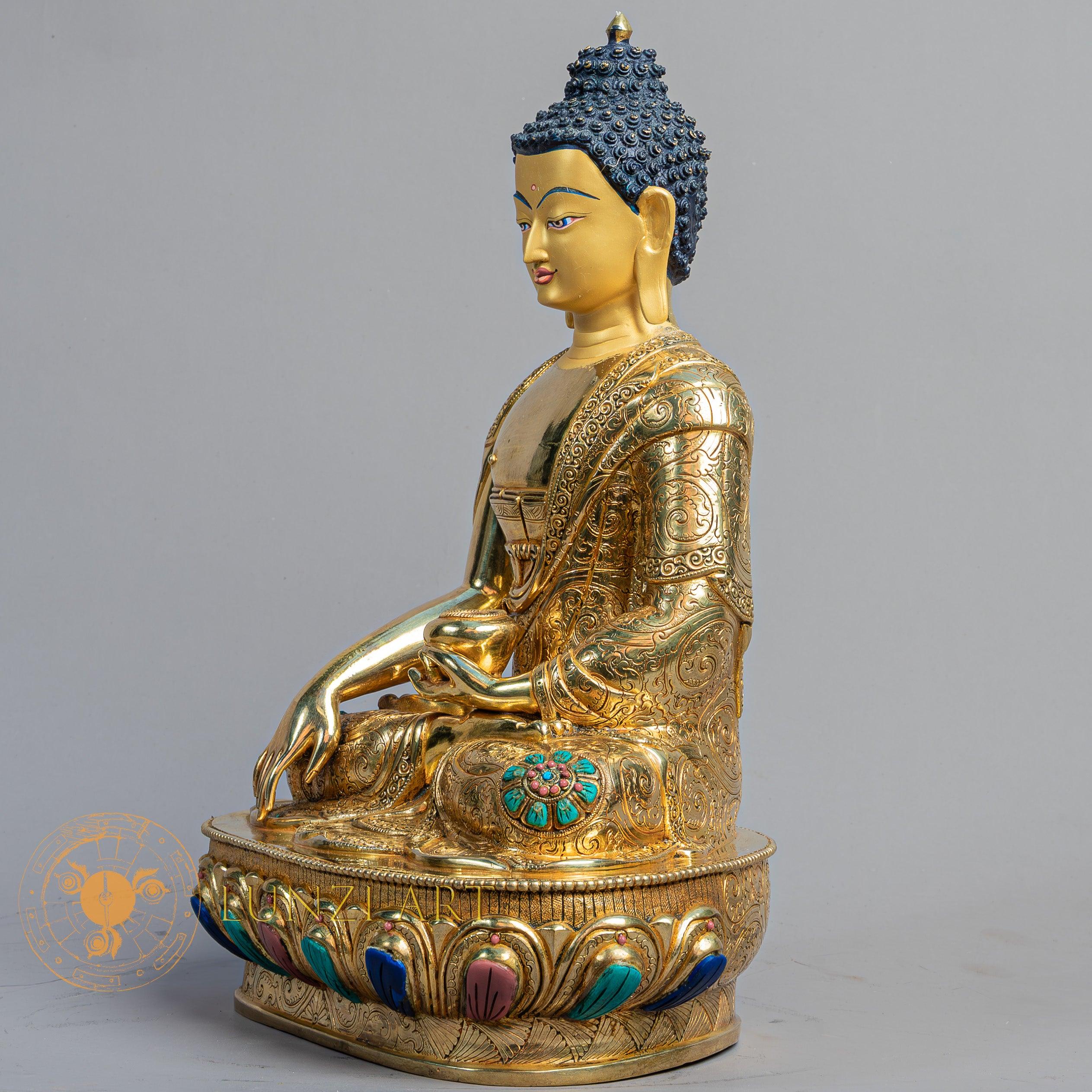 Handcrafted Shakyamuni Buddha Statue | Fully Gold-Plated Copper