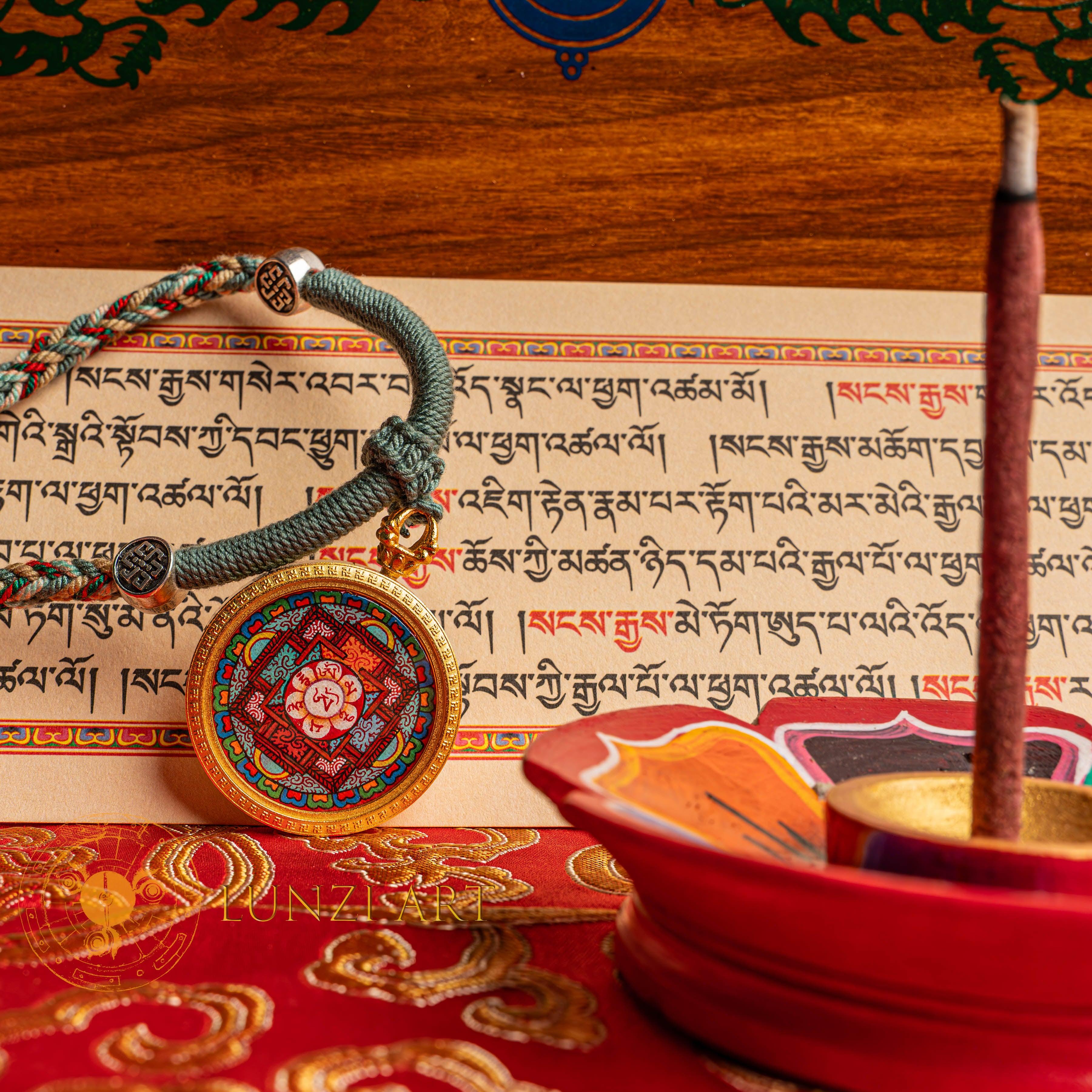 Handpainted Om Mantra Mandala Locket with Vajra Protector