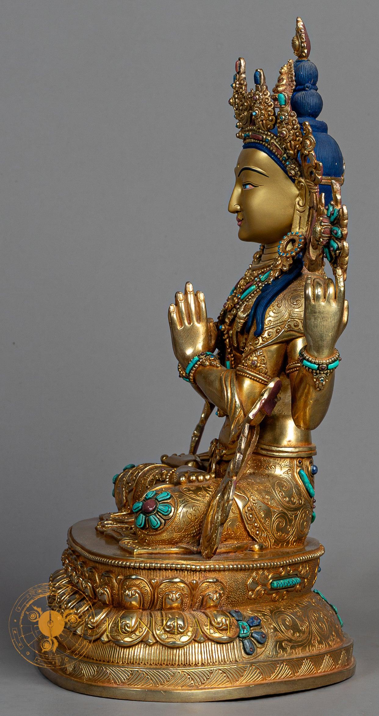 Four Armed Chenrezig Statue | Fully Gold-Plated Copper