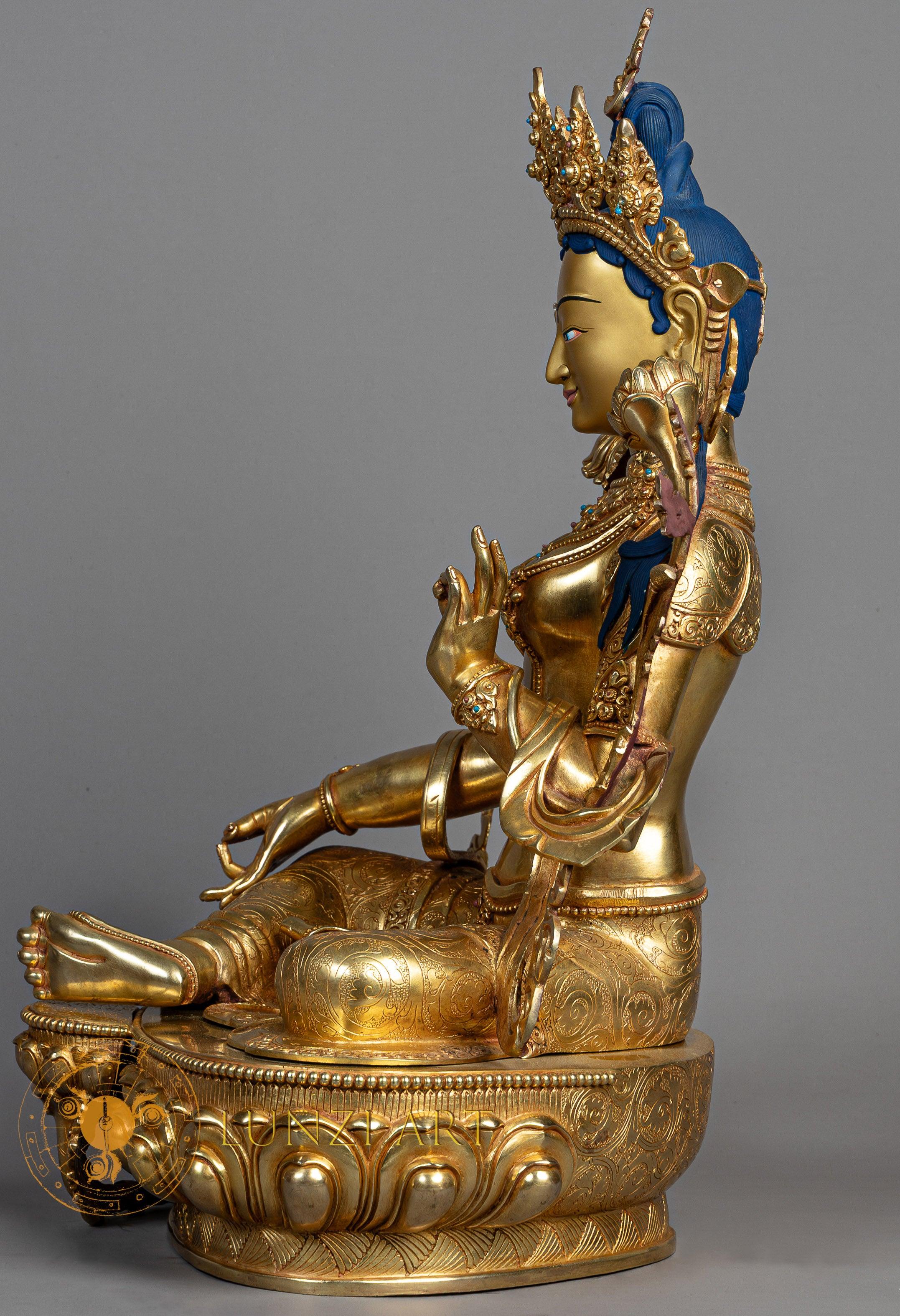 Green Tara Deity Statue | Elegant Copper Fully Gold Plated Finish