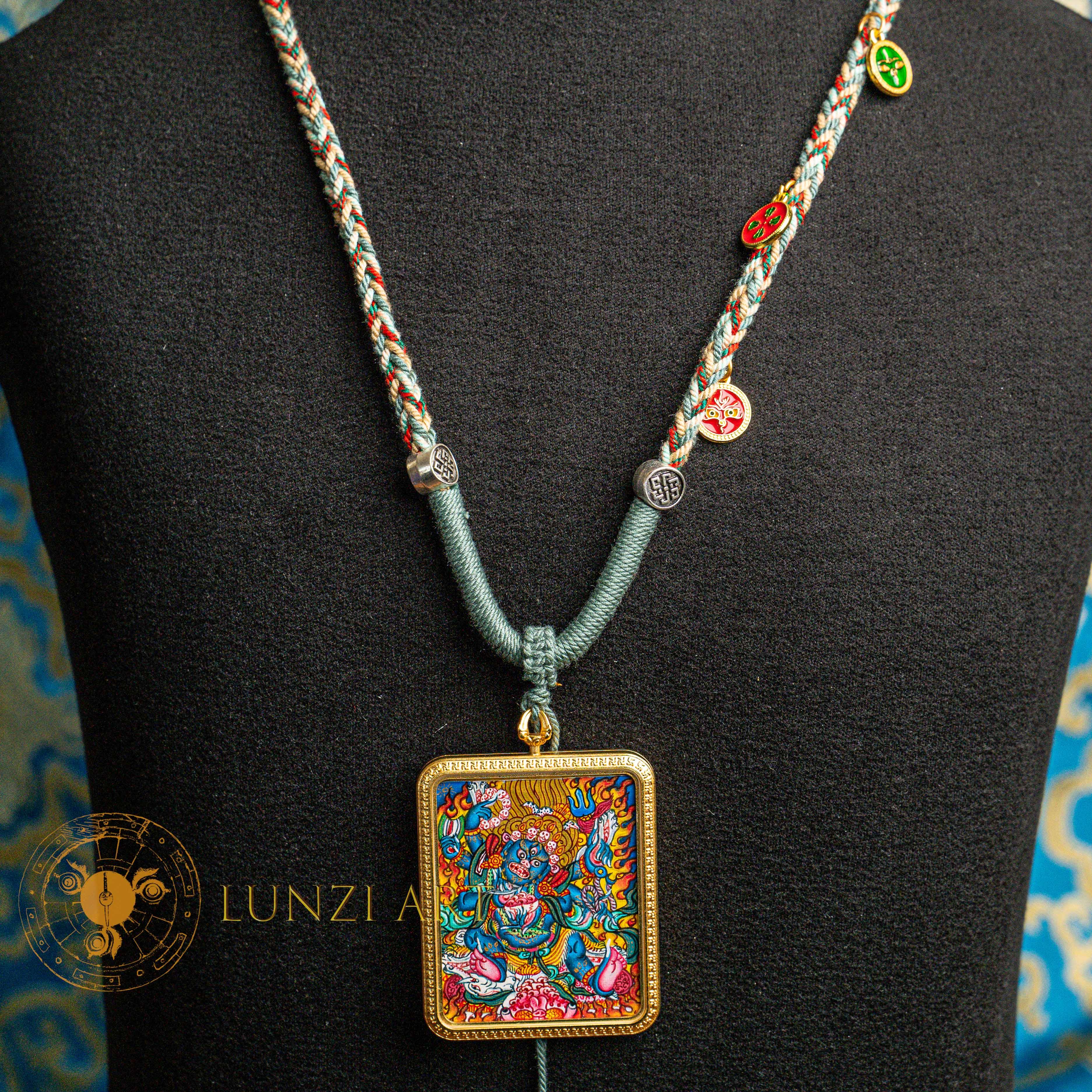 Hand-Painted Mahakala Locket Thangka: Supreme Dharma Protector