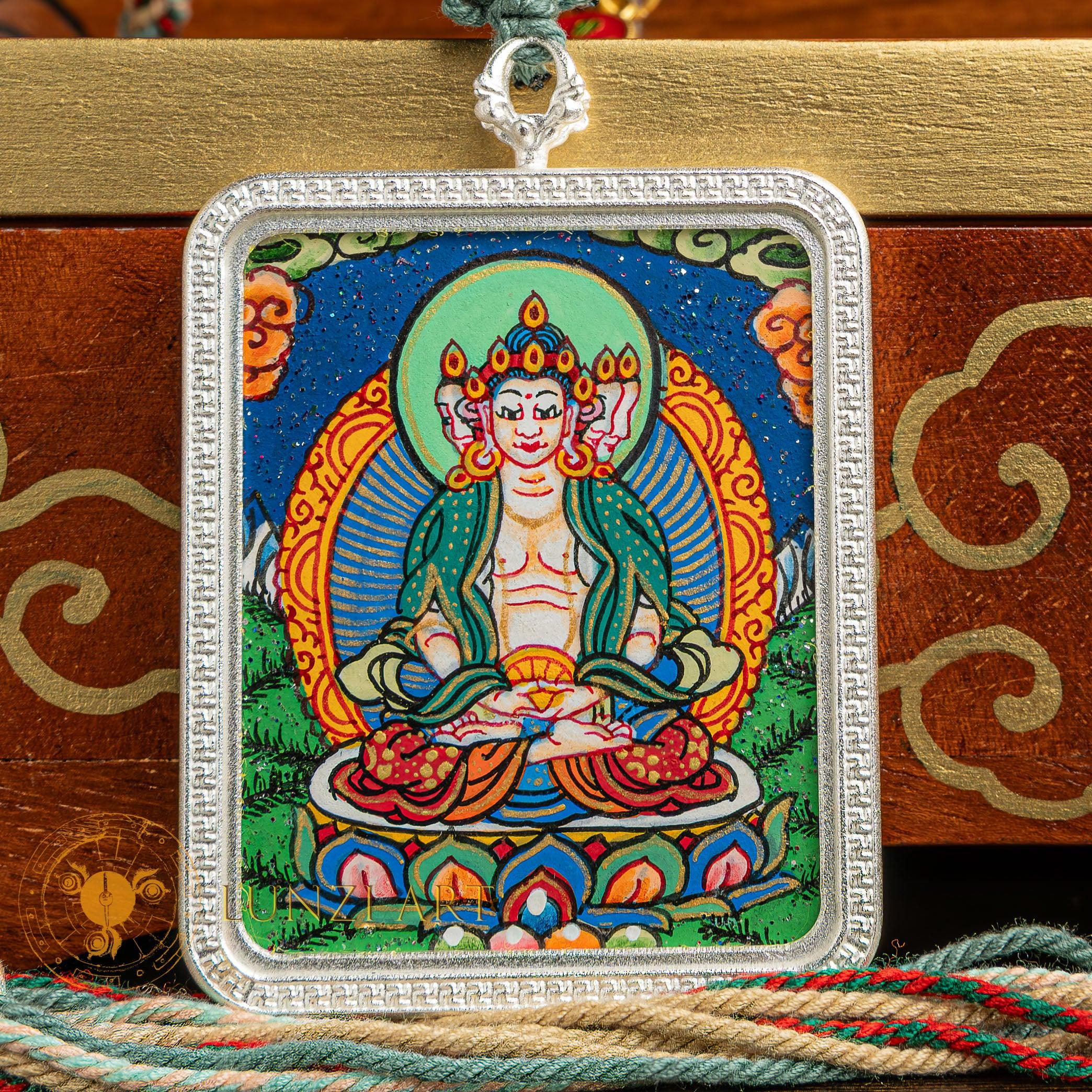 Hand-Painted Vairocana Locket Thangka: The Radiant Source of All Wisdom