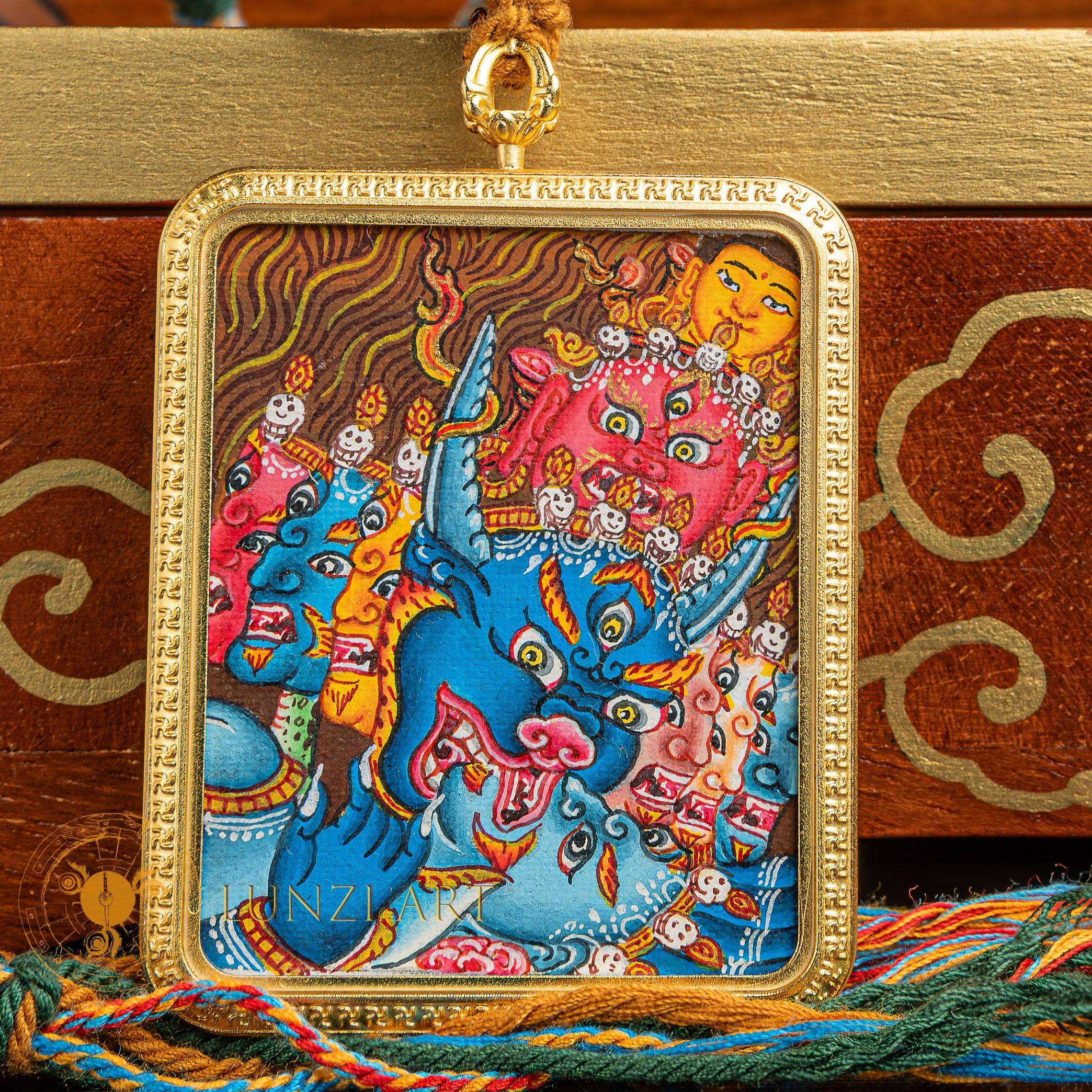 Hand-Painted Yamantaka Locket Thangka: The Ultimate Destroyer of Death and ego’s illusions