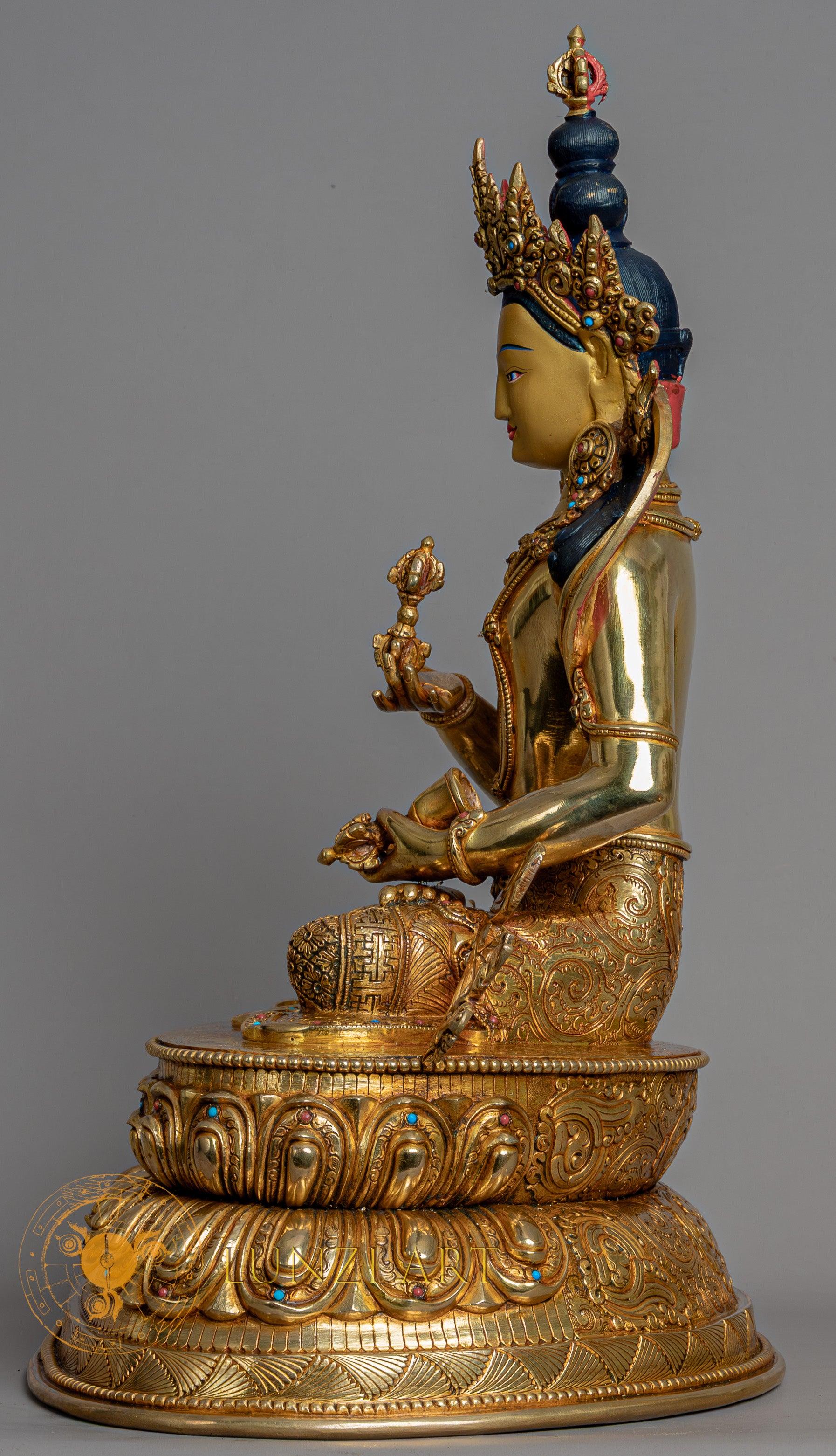Vajrasattva Sculpture | Handmade Fully Gold-Plated Copper Statue