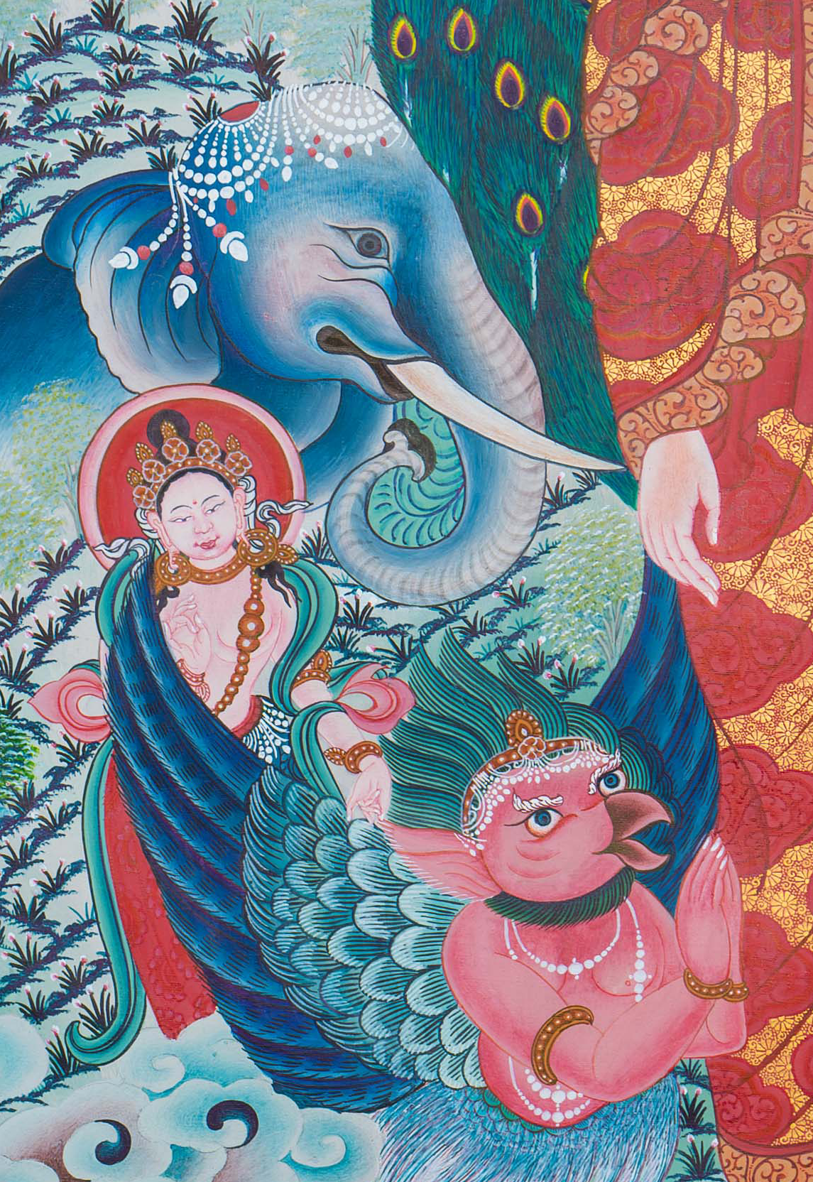 Buddha Paubha Amidst the Seven Jewels of Royalty