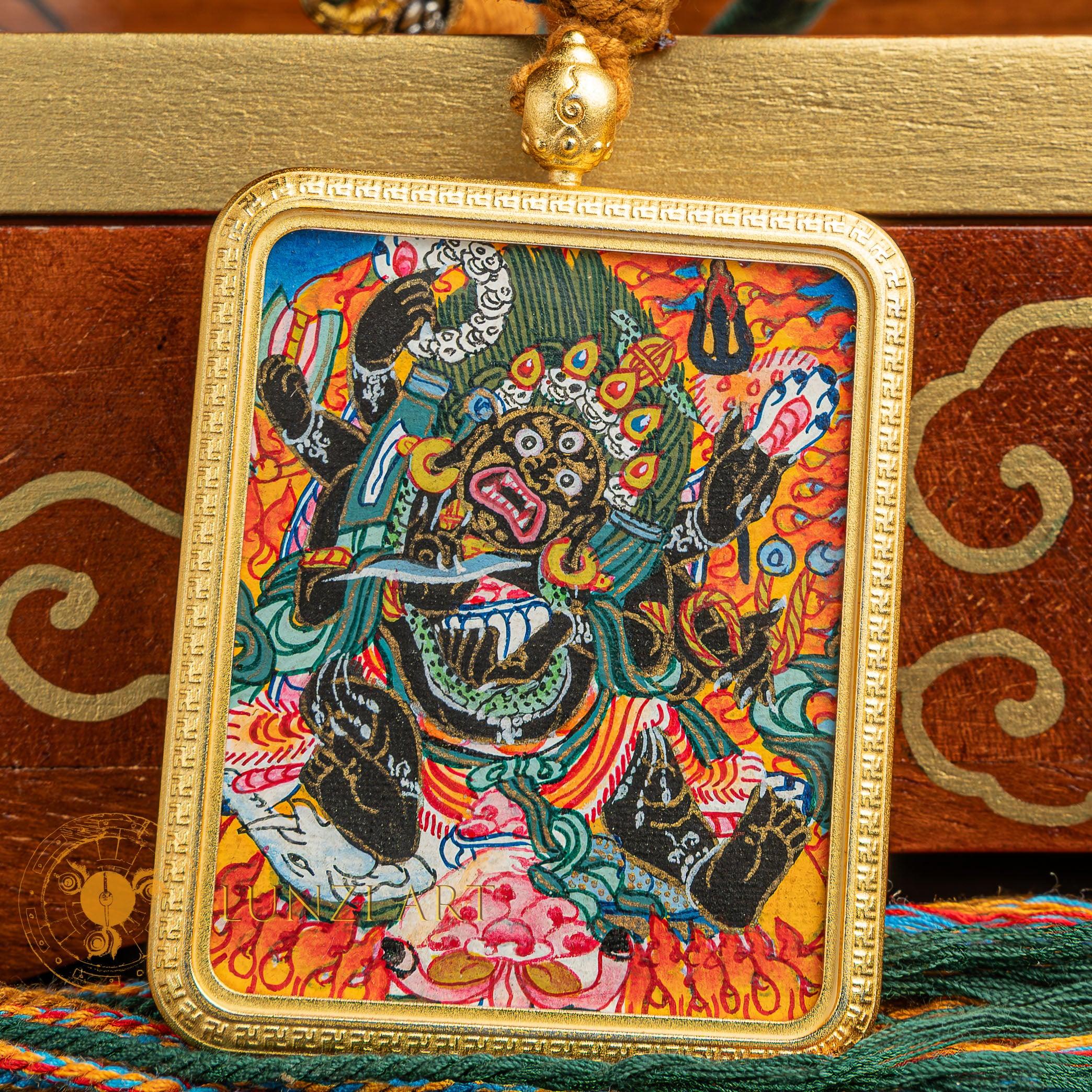 Hand-Painted Six-Armed Mahakala Ghau Locket Thangka