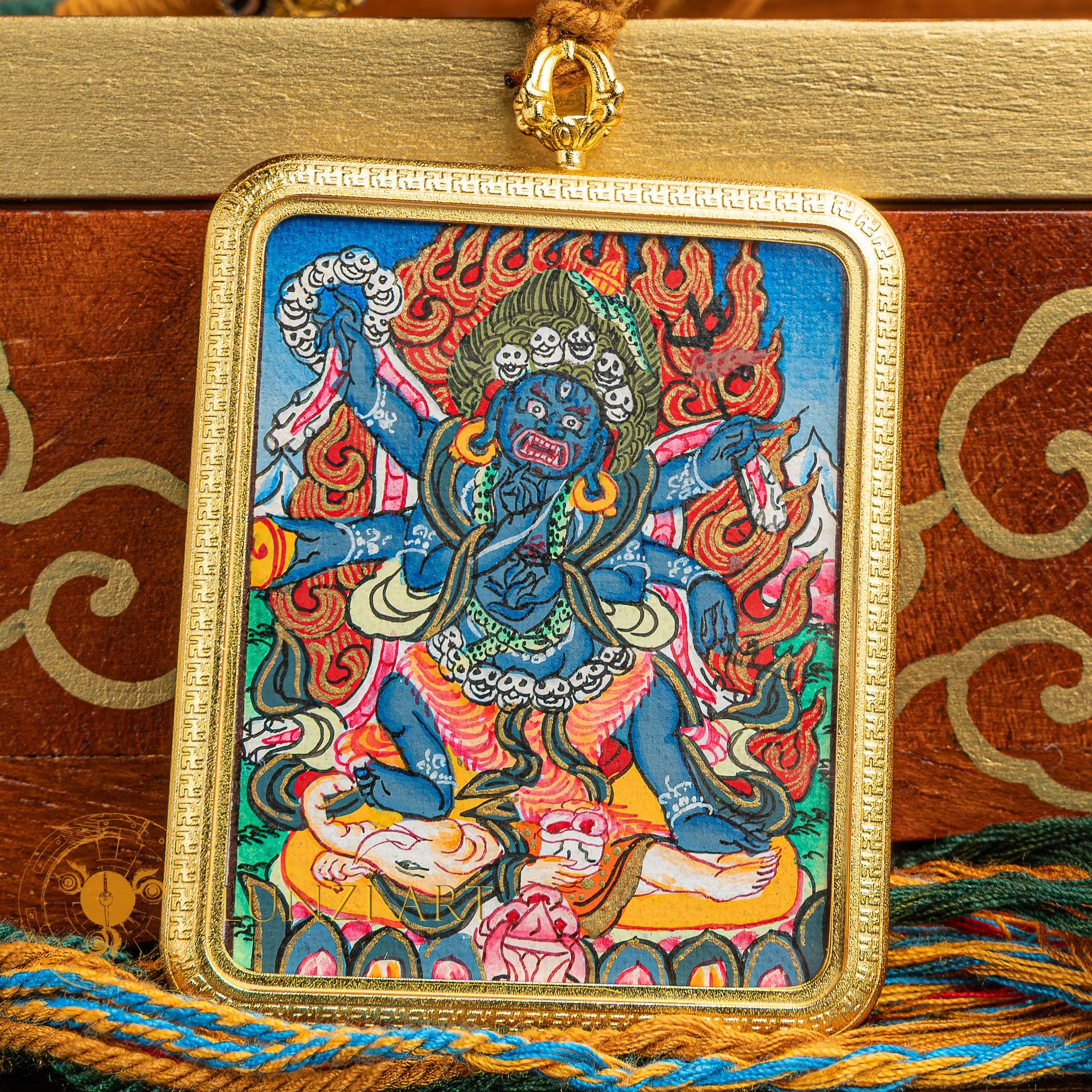 Hand-Painted Mahakala Locket Thangka