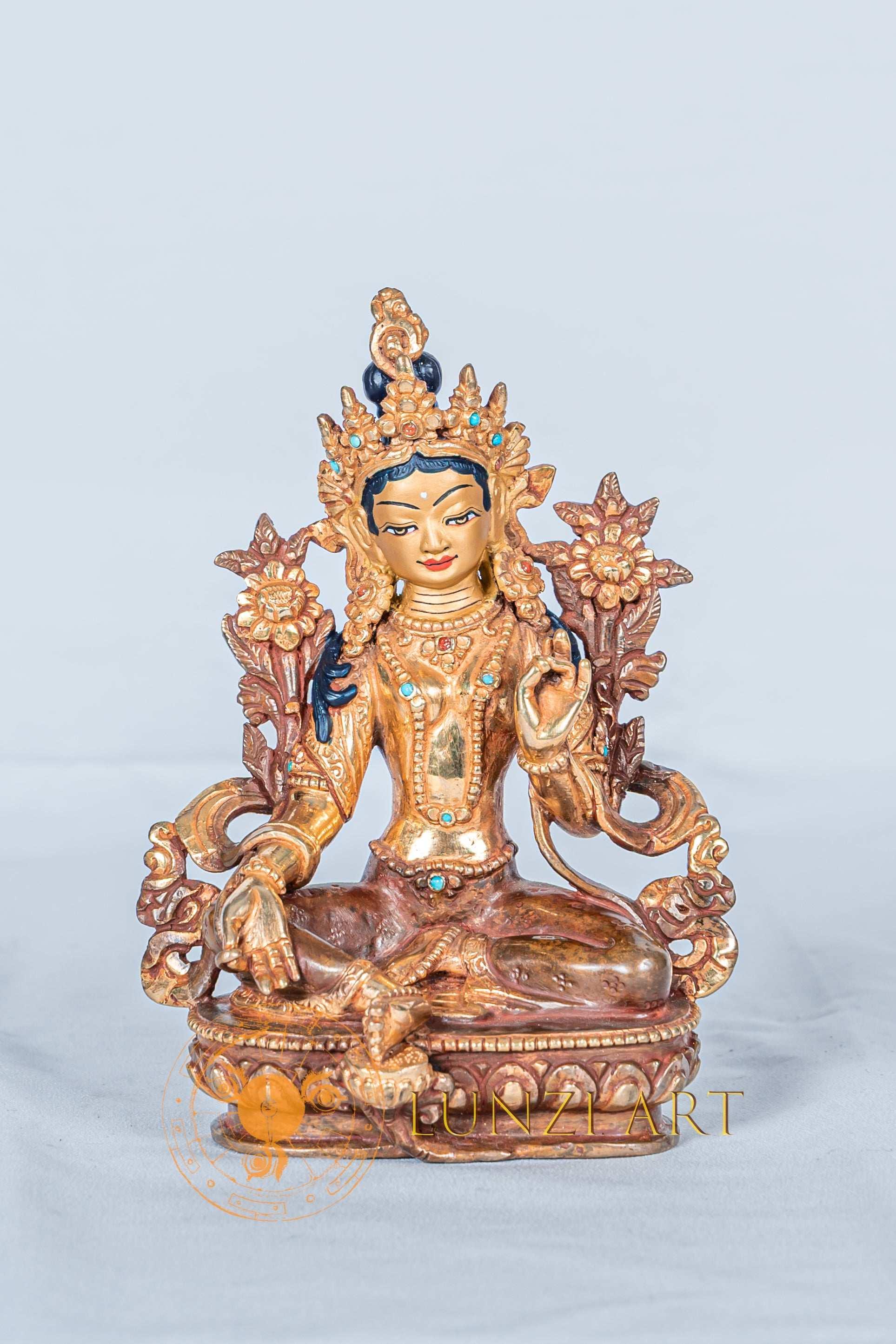 Green Tara Statue | Handcrafted Half Gold Plated Art