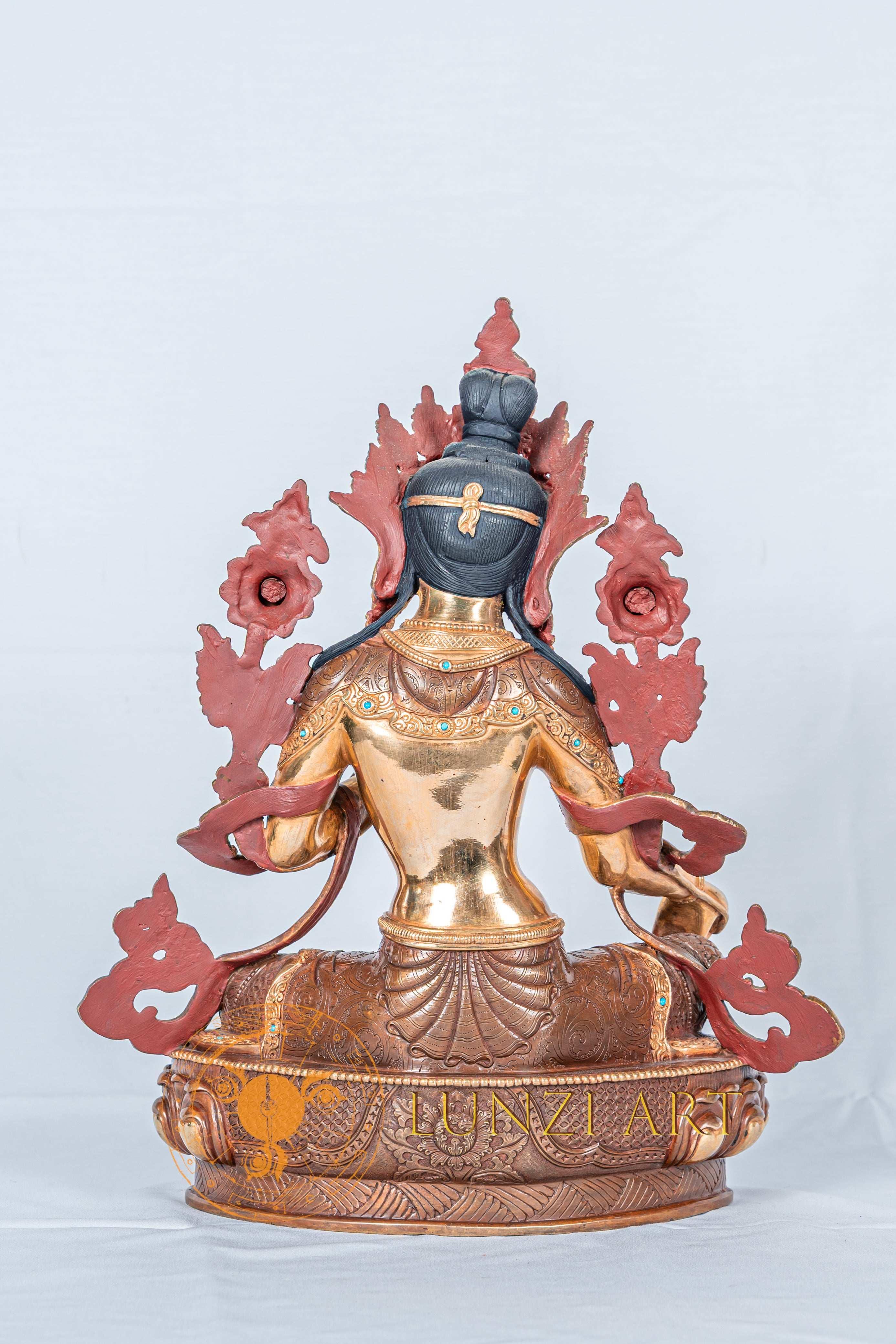 Green Tara Statue | Handcrafted Half Gold Plated Art
