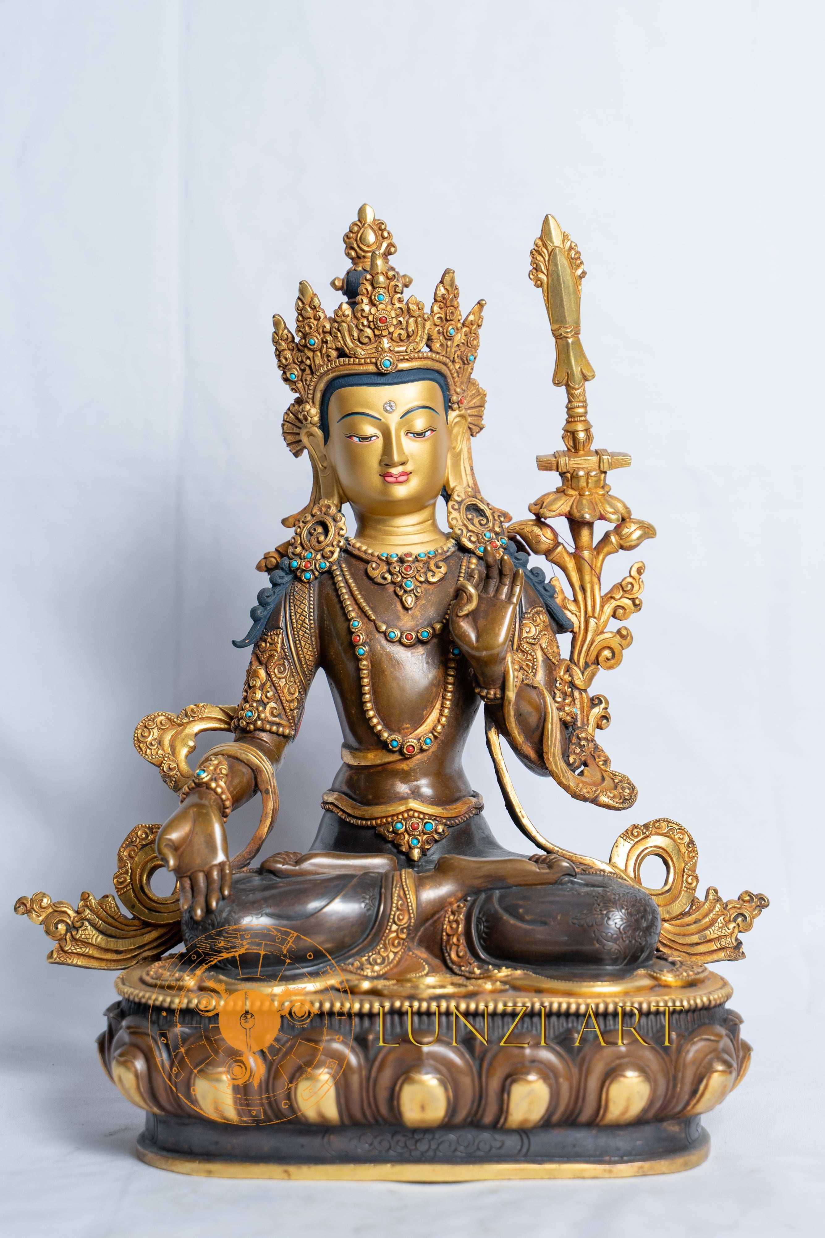 Handcrafted Manjushri | Copper with 24k Half Gold Plating