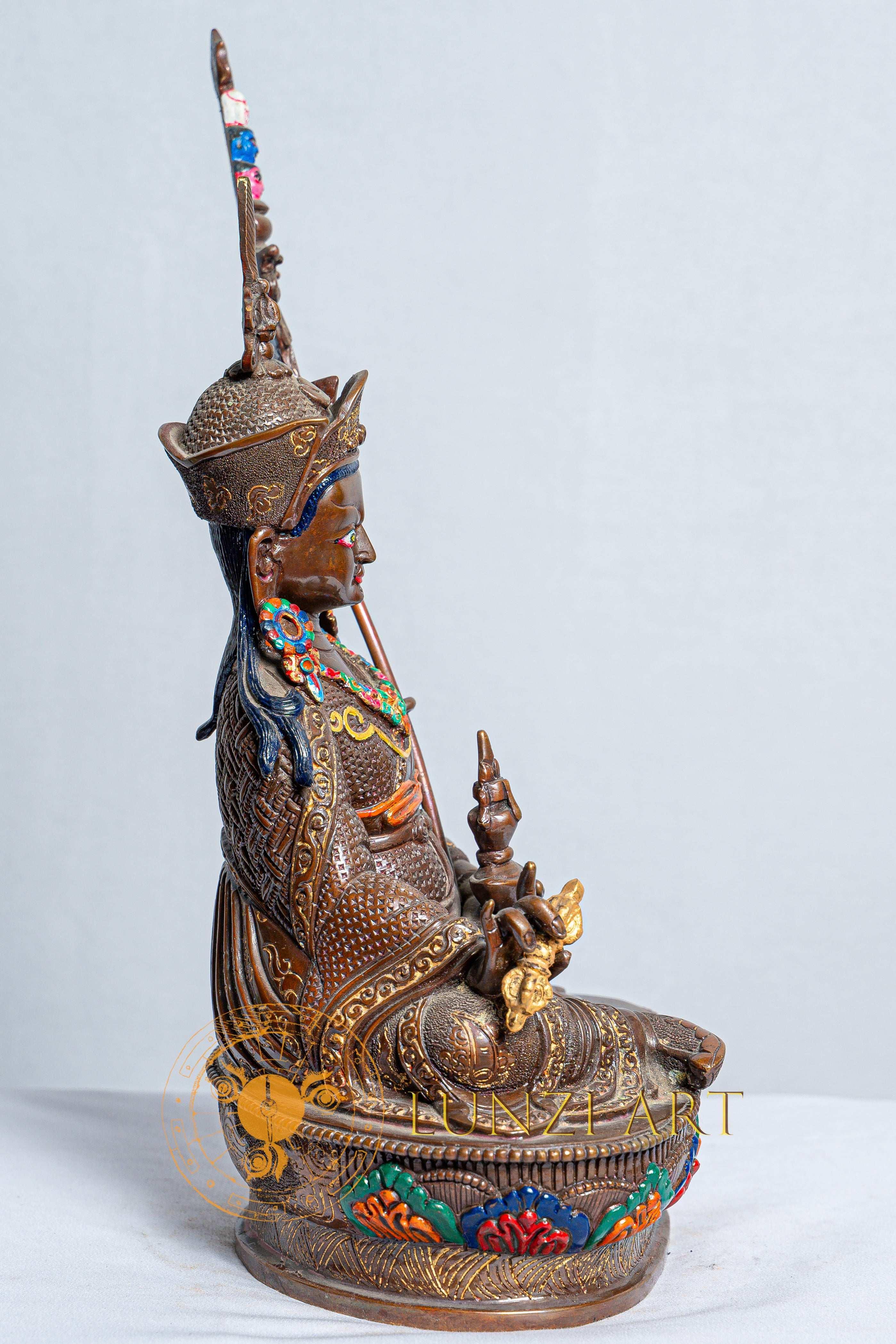 Guru Rinpoche(Padmasambhava) Statue | Hand Painted Oxidized Copper