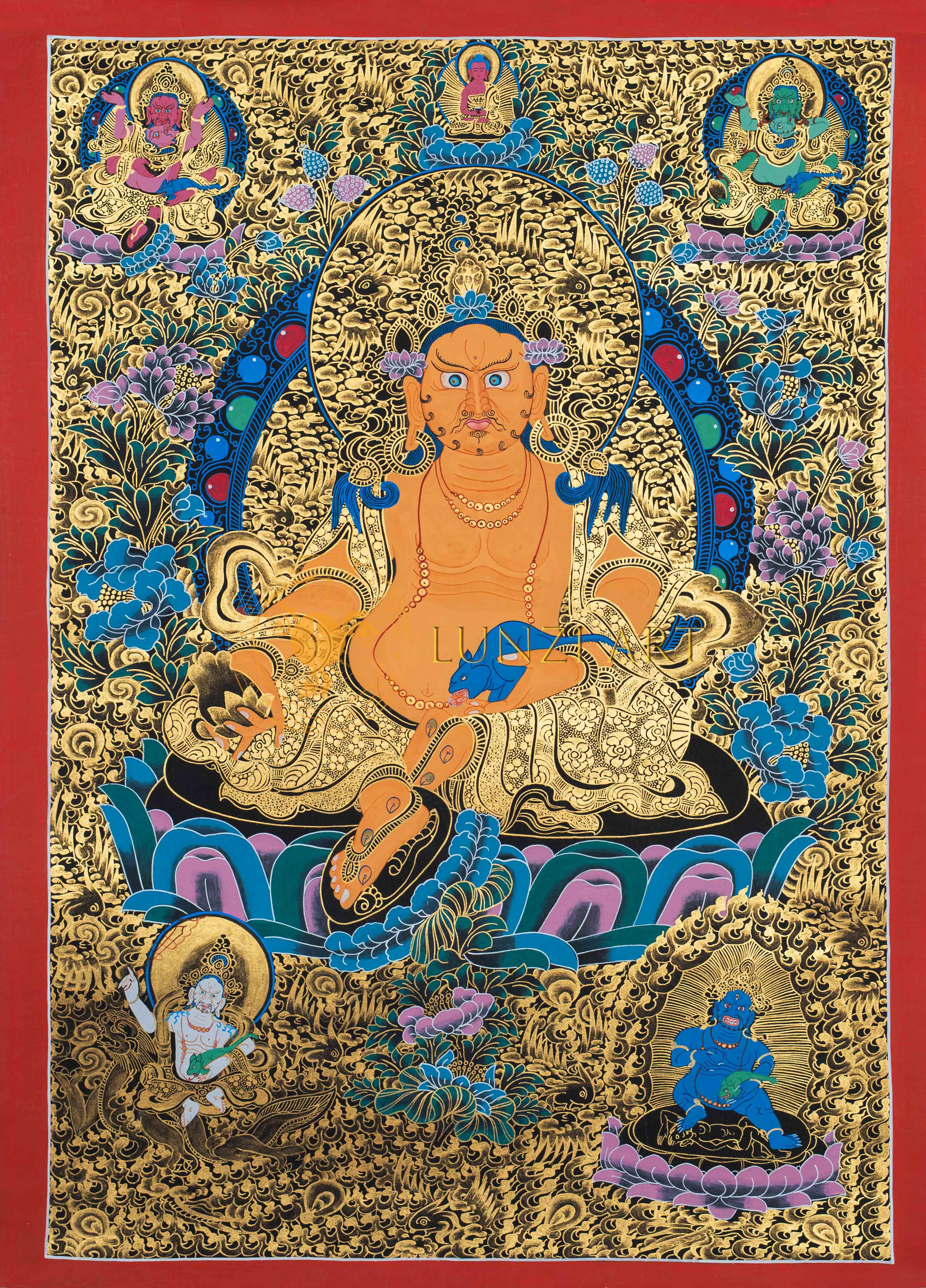 Yellow Jambhala Thangka: Deity of Wealth, Prosperity, and Abundance