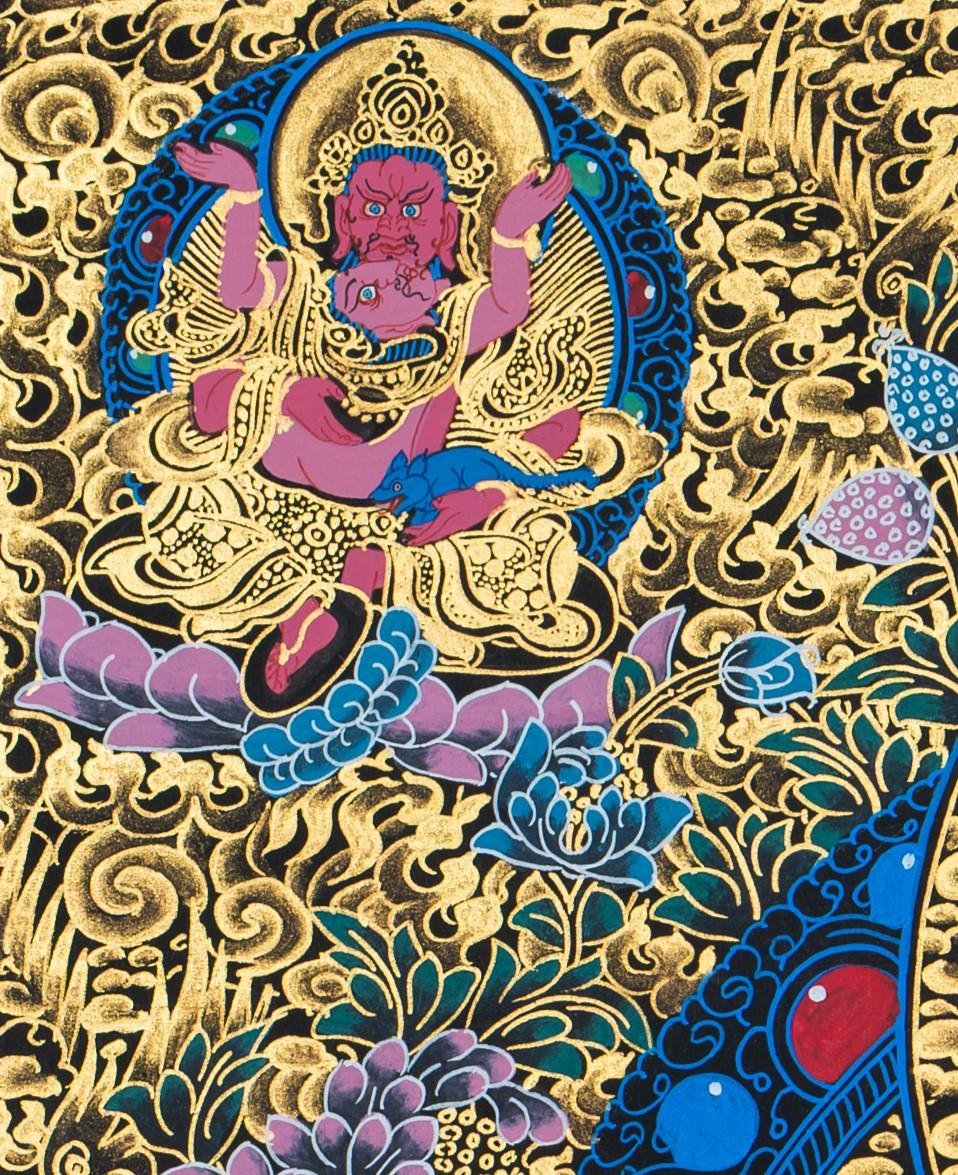 Yellow Jambhala Thangka: Deity of Wealth, Prosperity, and Abundance