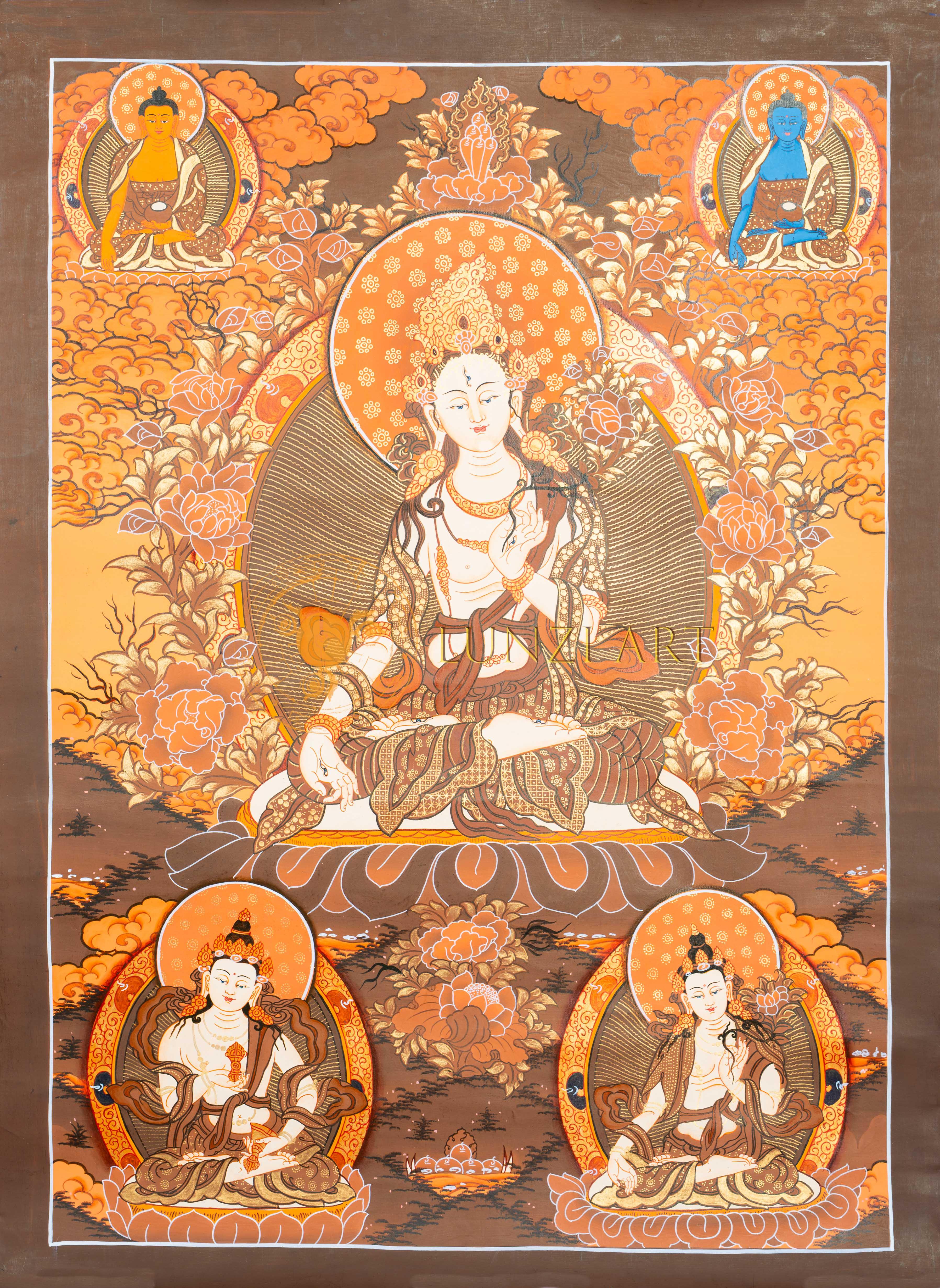 Hand-Painted White Tara Thangka